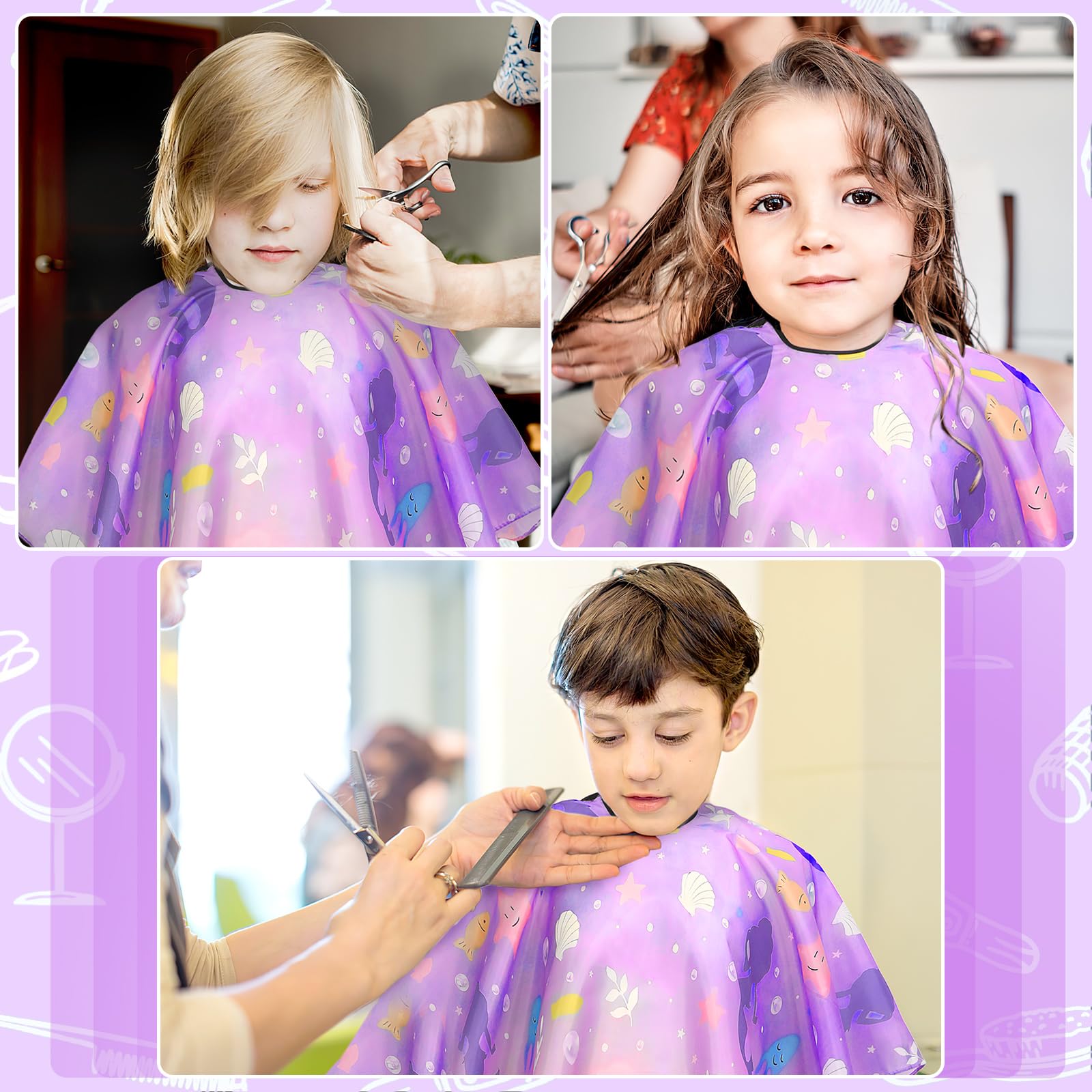FEBSNOW Kids Hair Cutting Cape, Professional Barber Cape and Neck Duster Brush Cartoon Hairdresser Apron with Adjustable Closure for Children & Adults 55x39 Inches
