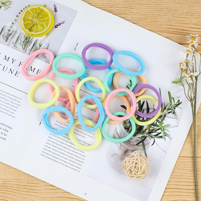 FVOLREM 100PCS Hair Ties for Women, Seamless Cotton Elastic Hair Bands No Damage, Thick Ponytail Holders for Girls, Women - Soft Hair Ties (6 Colors)