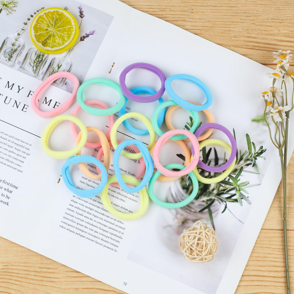 FVOLREM 100PCS Hair Ties for Women, Seamless Cotton Elastic Hair Bands No Damage, Thick Ponytail Holders for Girls, Women - Soft Hair Ties (6 Colors)