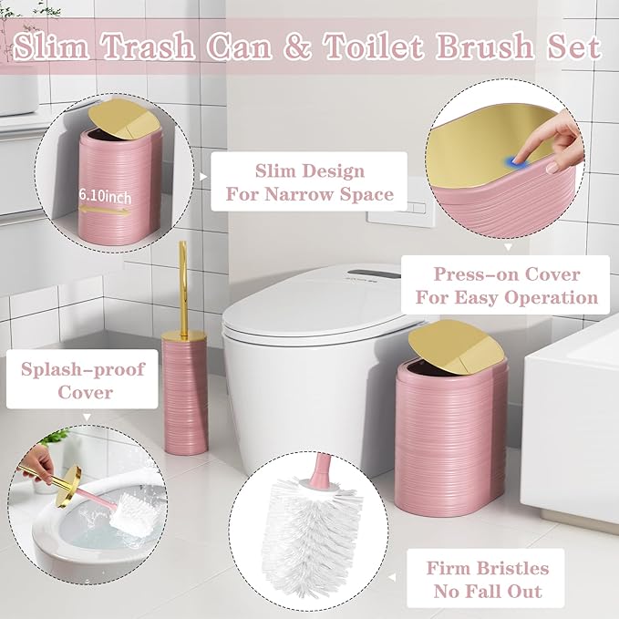 InnJoey Bathroom Set, 10PC Bathroom Accessory Set, Pink Bathroom Accessories, Pink and Gold Bathroom Set with Trash Can, Soap Dispensers