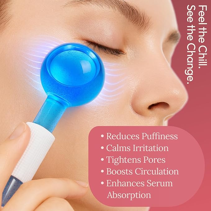 Ice Globes for Face 2 Pcs, Tighten Skin and Reduce Puffiness & Dark Circles, Cold or Hot Skin Massagers, Cold Therapy Globes for Facials, Face Ice Globe for Enhanced Circulation