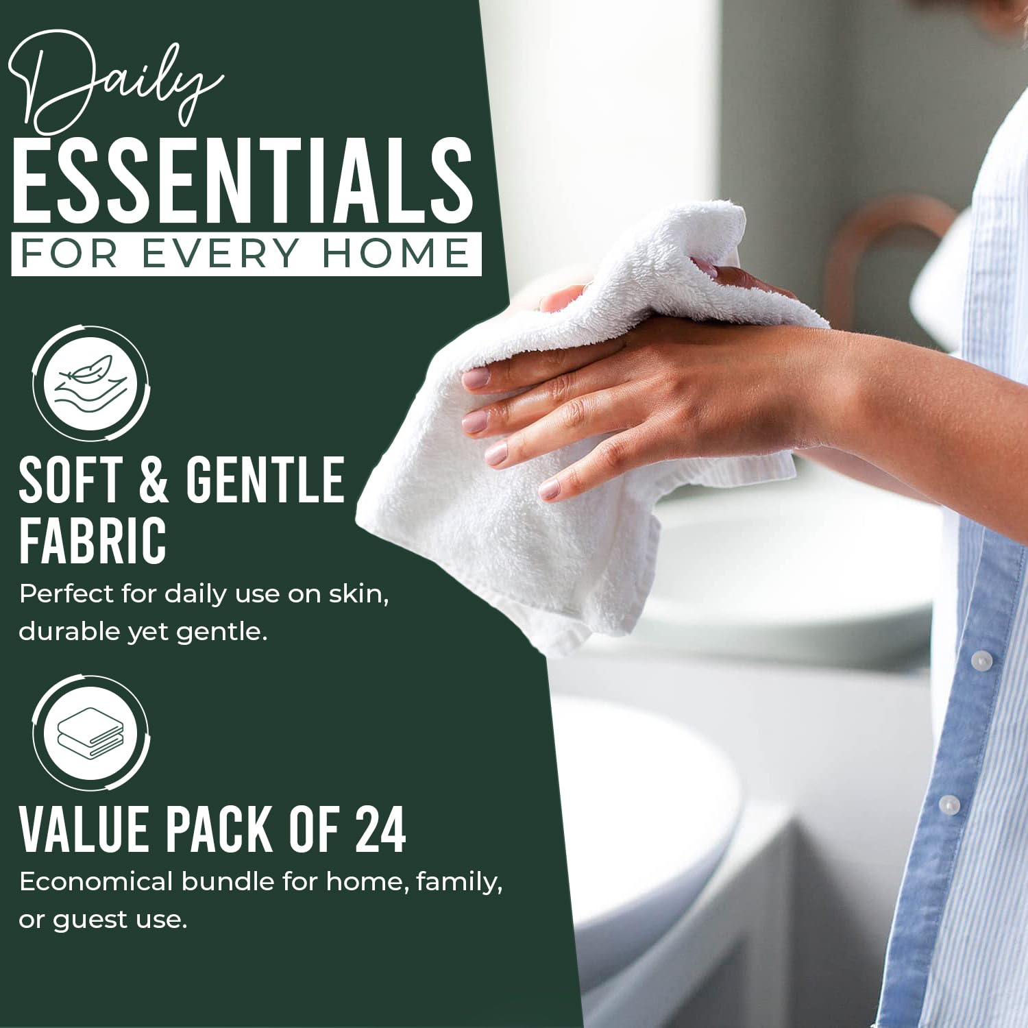DAN RIVER 24 Pack Cotton Wash Cloths Set for Showering [12x12] Huntergreen