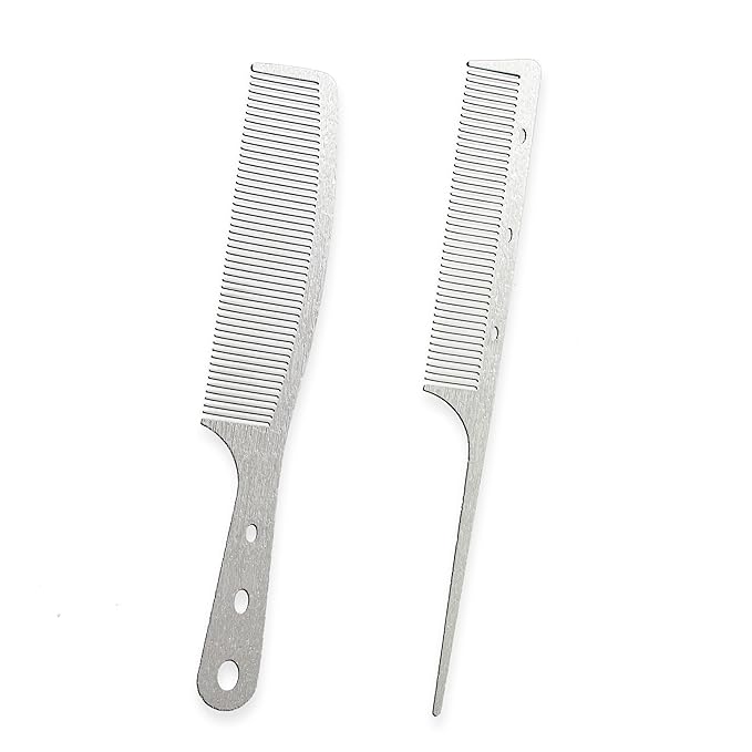 2 Pcs Stainless Steel Comb,Teasing Comb with Metal Pick, Rat Tail Combs, Metal Combs Hair Cutting for Stylist Hair Women Wood Grain Design