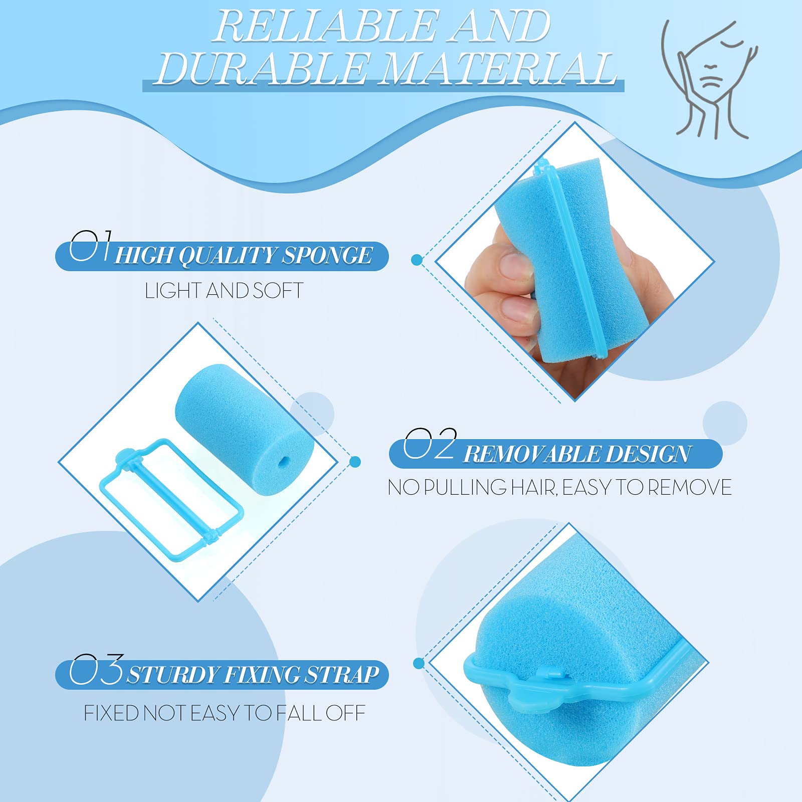 Geyoga 18 Pieces Blue Sponge Hair Rollers For Women, 1.4 X 2.6 In