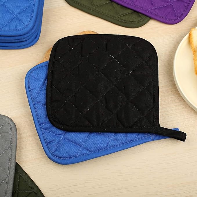 Lifaith 6 Pack Potholders Kitchen Pot Holders Set,Cotton Pot Holders for Kitchen 7 inch hot Pads,Heat Resistant Hot Pads for Cooking and Baking Black