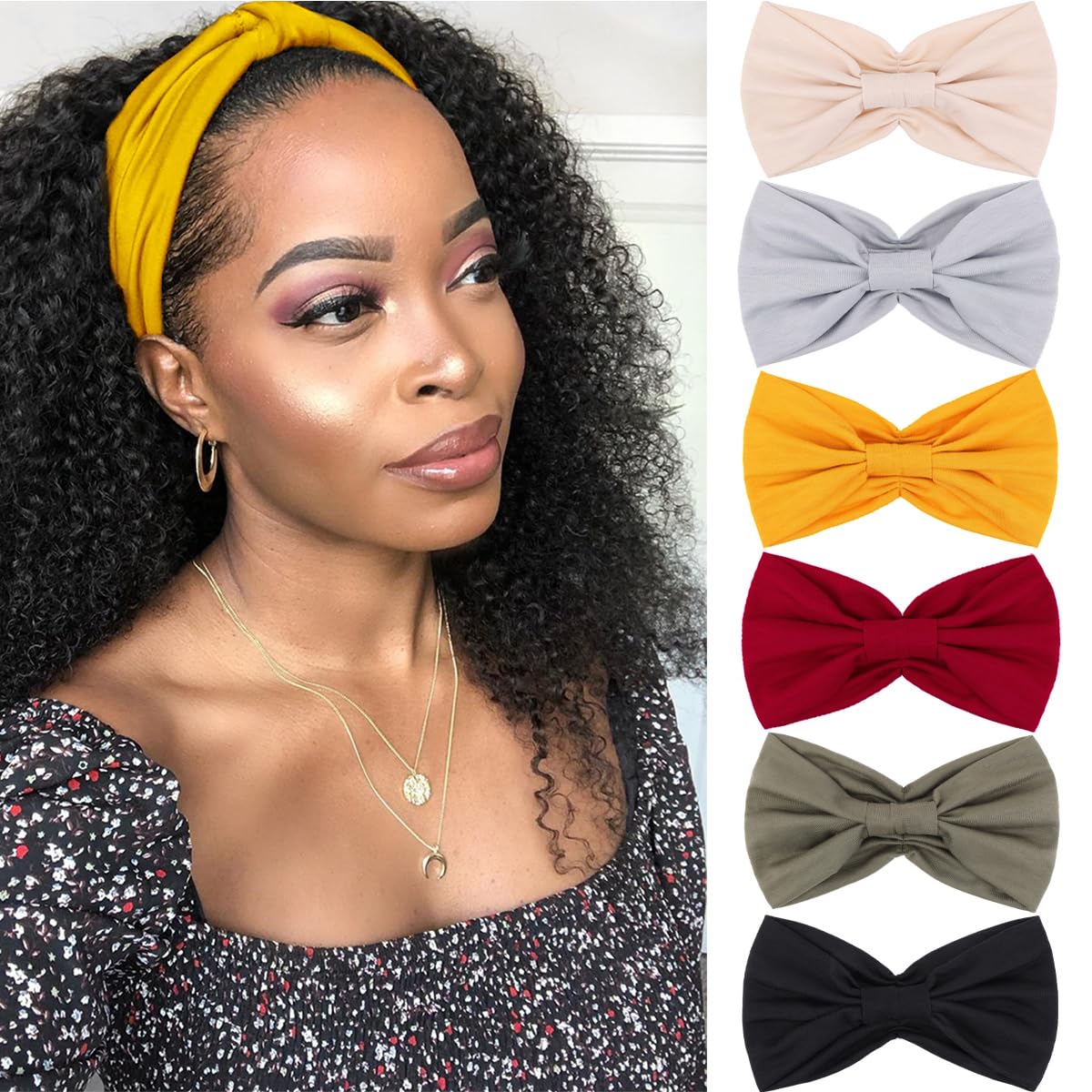 Kachanaa 6 Packs New Wide Headbands for Women,Non-Slip Thick Soft Elastic Bandeau Hair Bands Yoga Workout Running Sweat Makeup Hair Wraps Hair Accessories