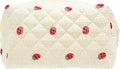 PAZIMIIK Small Quilted Makeup Bag,Zipper Cosmetic Pouch,Gauze Strawberry
