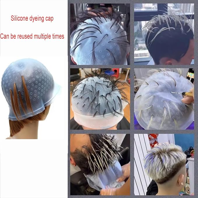 Silicone Highlight Caps for Color Hair 5 Pcs, Reusable Highlighting Caps with Hooks & Salon Hairdressing Dyeing Staining Tools Set for Women Men