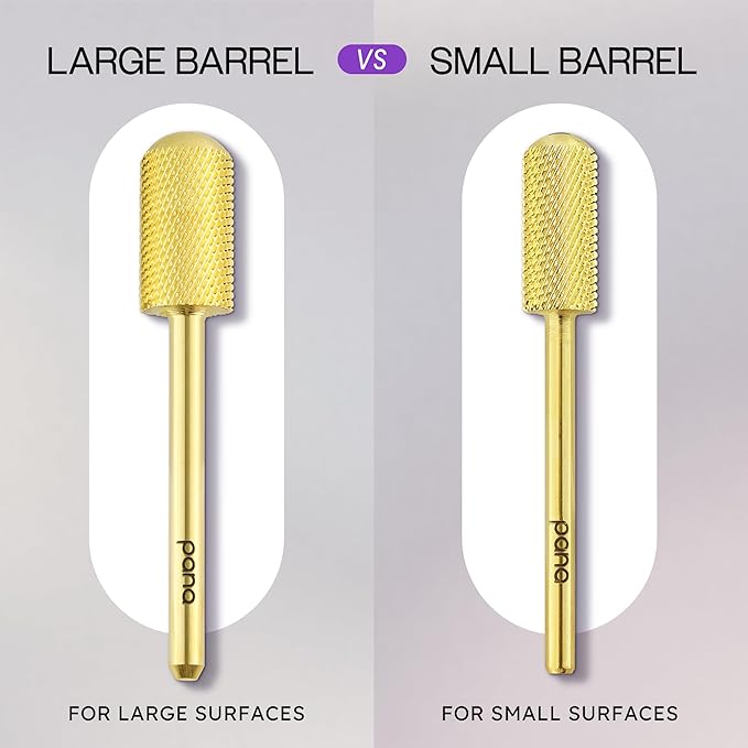 PANA 3/32" Large Smooth Round Top Safety Carbide Nail Drill Bit for Gel Polish & Acrylic Removal Nail Salon Manicure Pedicure Electric File Tools (Large Barrel - Gold, Fine)