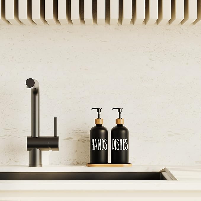 Dish Soap Dispenser for Kitchen,Glass Hand Soap Dispenser, Modern Farmhouse Decorfor Bathroom,Kitchen Decor