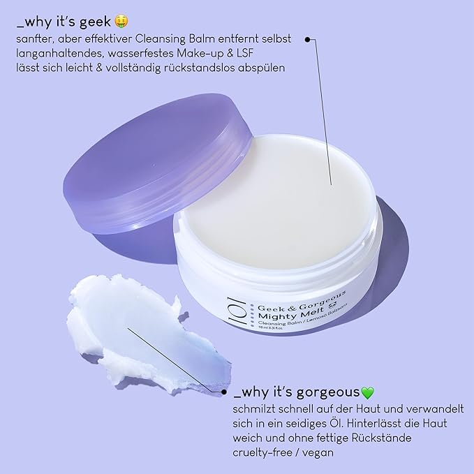 Geek & Gorgeous – Mighty Melt Cleansing Balm – Removes Waterproof Makeup & Sunscreen – Gentle for All Skin Types – 3.31 oz
