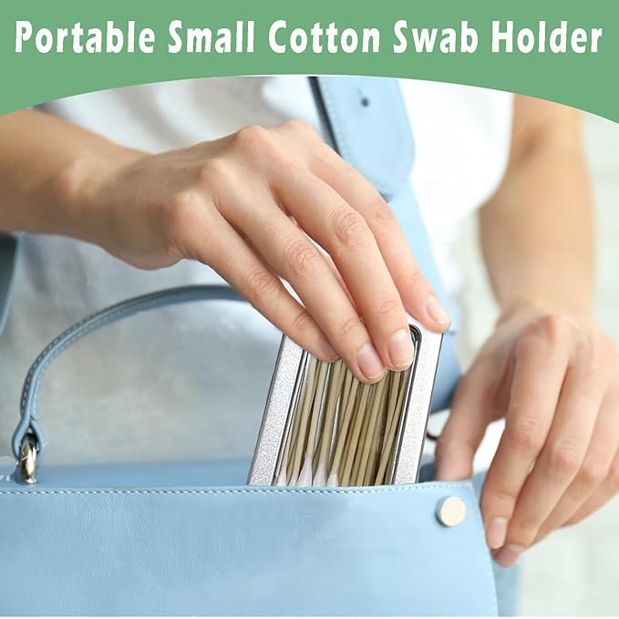 MatFirsmo Cotton Swab Holder for Travel, 2 Pcs Portable Small Dental Floss Holder Empty Metal Cotton Ball Holder, Travel Floss Picks Case with Dustproof Lid for Cotton Swabs Hair Ties Floss