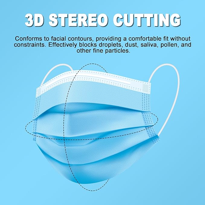 Disposable Face Masks 100 Pack, 3 Ply Breathable with Adjustable Nose Wire & Soft Ear Loops for Daily Use