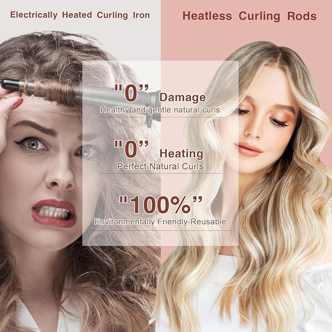 NUNFLUE Heatless Curls Overnight Set - Jumbo Soft Hair Curlers to Sleep In, No Damage Velvet Curling Rods with Silk Scarf, Overnight Non-Heating Sleep Styling Tools for All Hair Types