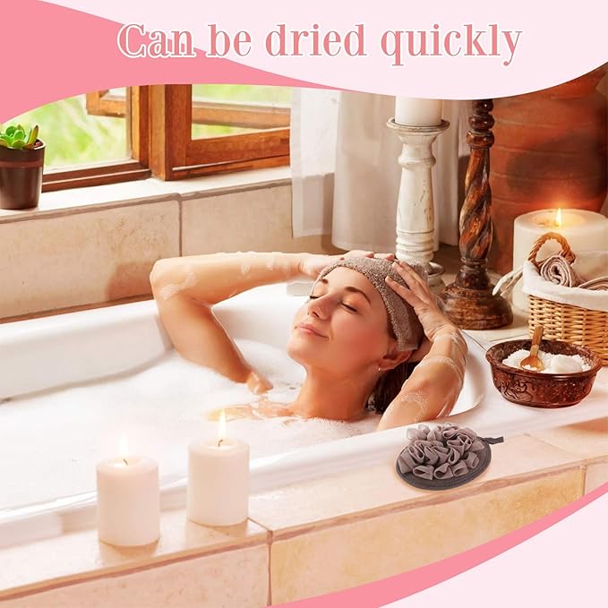 Boao 6 Pcs Bath Shower Pouf Sponge Mesh Pouf Shower Ball Exfoliating Body Sponge Pad Scrubber Glove with Flower Bath Ball (Khaki,Dark Brown,Beige)