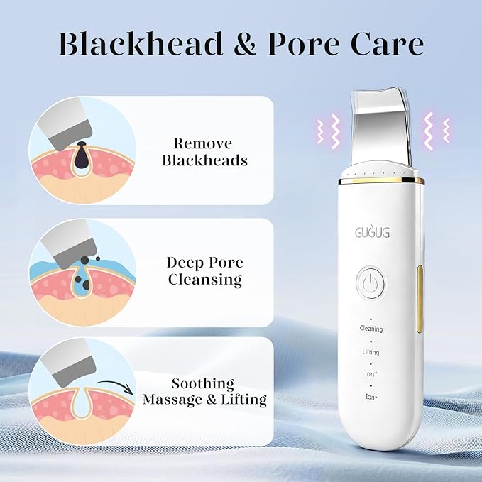 GUGUG Skin Scrubber Spatula Pore Cleaner Blackhead Remover, 4 Modes, White