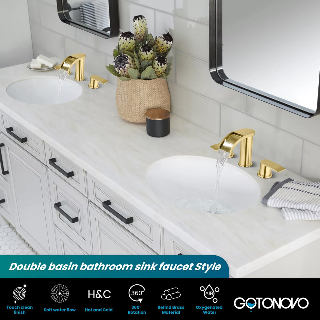 gotonovo Waterfall Bathroom Faucet 3 Hole Round Body,Brushed Gold