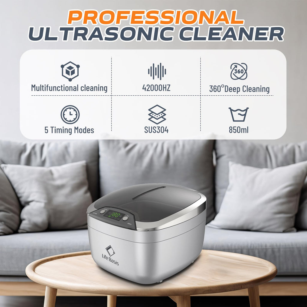 LifeBasis 28oz Professional Ultrasonic Cleaner, 42kHz Jewelry Cleaner