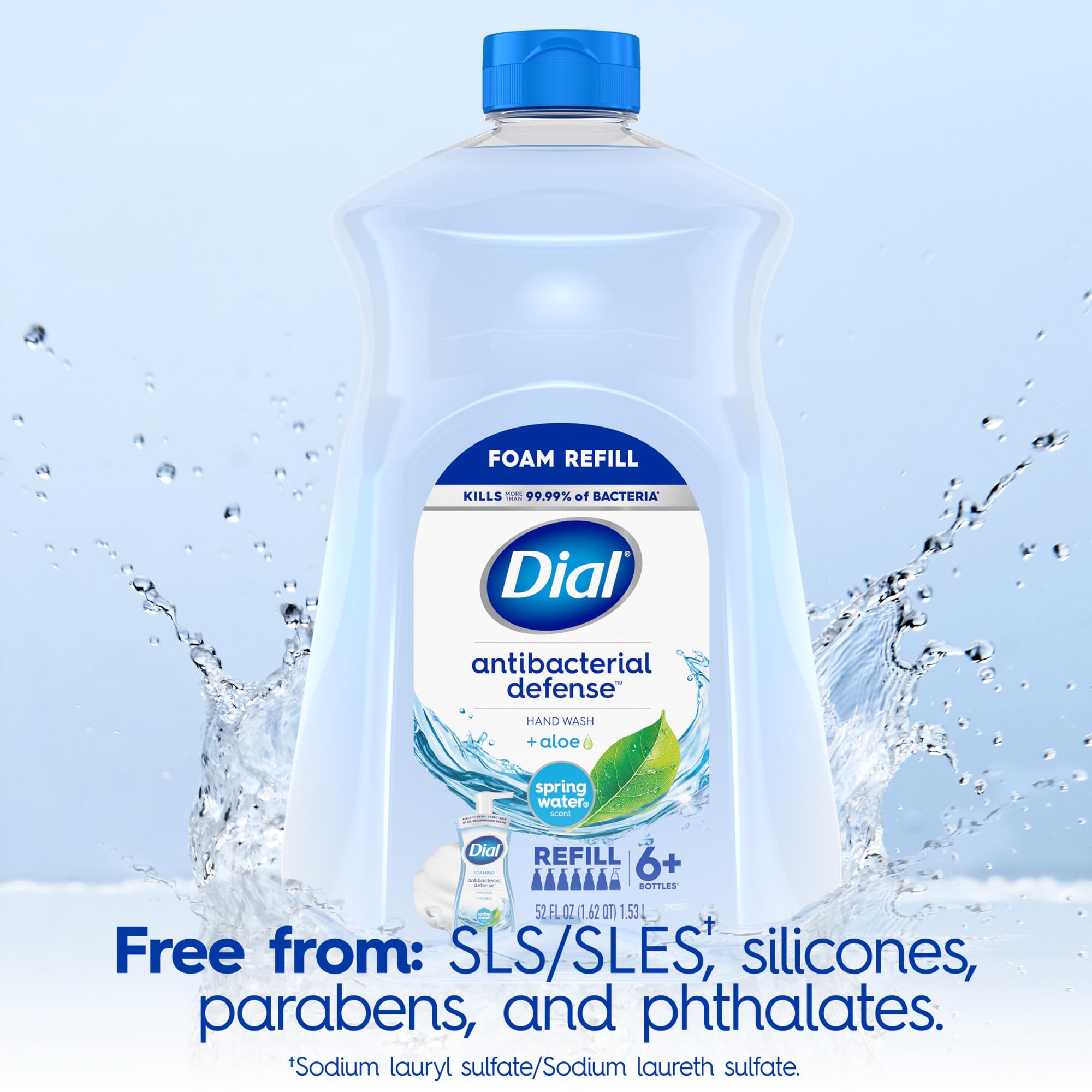 Dial Antibacterial Defense Foaming Hand Soap Refill, Spring Water, 52 Fl Oz
