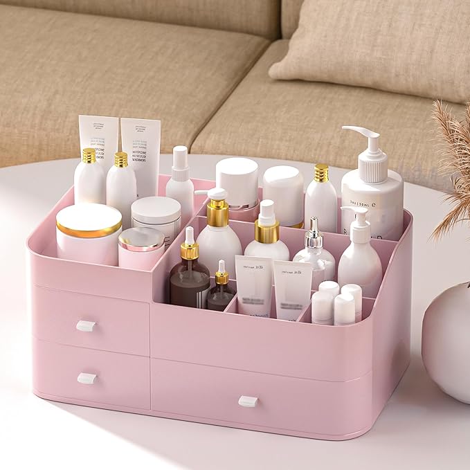 MIUOPUR Makeup Organizer with Drawers, Bathroom Counter Organizer, Plastic Cosmetic Display Case, Large Skincare Storage for Vanity Countertop, Ideal for Bedroom Dresser top and Desktop
