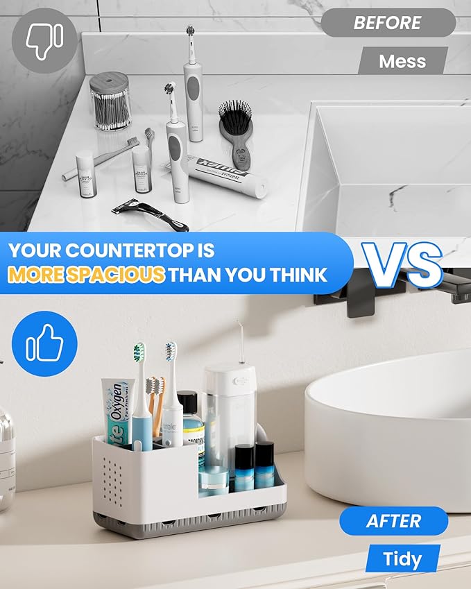 Homtalker Toothbrush Holders for Bathroom Counter - Detachable Bathroom Organizer and Storage Electric Toothbrush and Toothpaste Holder, Bathroom Decor Accessories for Countertop, Shower, Sink
