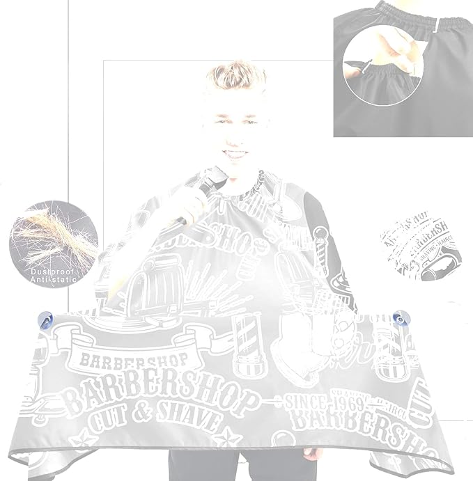 visesunny Barbershop Design Monochrome Style Barber Cape Anti-Static Hair Cutting Cape with Snap Closure Professional Salon Polyester Beard Shaving Bib Water-Resistant Hairdressing Cape Adjustable