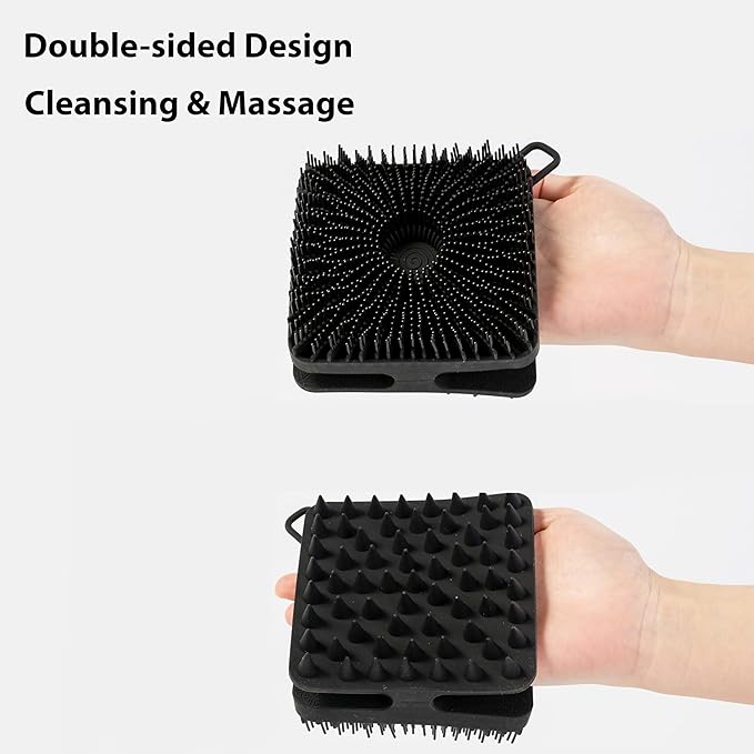 MtBoi 2 PC Silicone Exfoliating Body Scrubber, Body Shampoo Brush, Soft Silicone Loofah for Sensitive Skin, Shower Silicone Hair Scalp Massager, Easy to Clean, Lather Well(Black&Green)