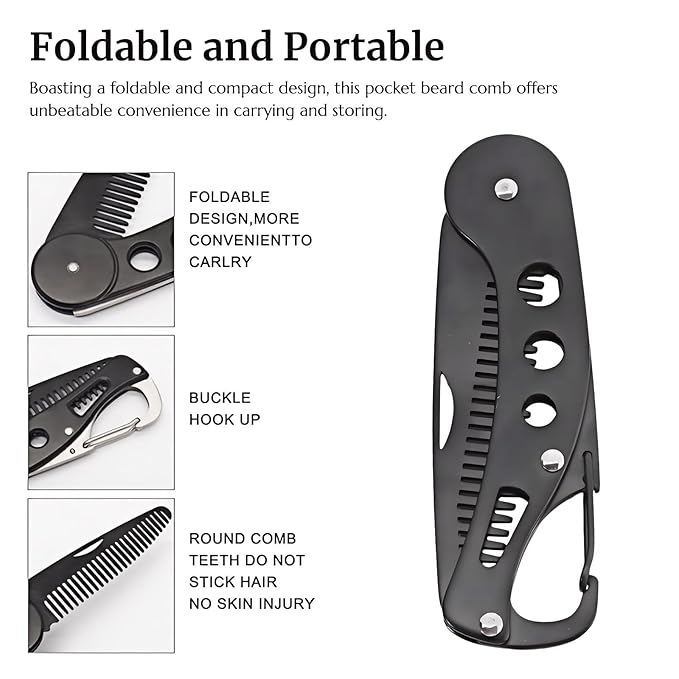 KINTEGOOD Stainless Steel Folding Beard Comb Mustache Comb Beard Grooming