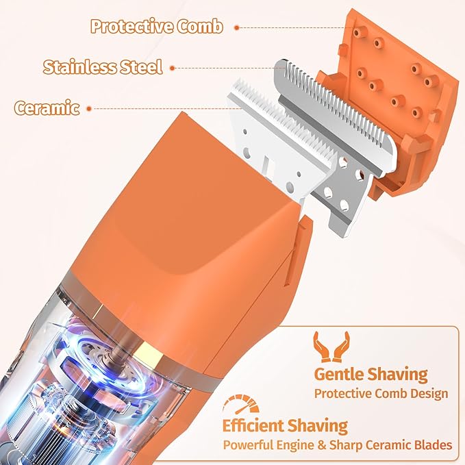 Bikini Trimmer for Women,5-in-1 Electric Razors for Women,Electric Shaver for Women's,IPX7 Waterproof Trimmer for Men Legs,with 5 Replaceable Blade Heads,USB Recharge Dock（Orange