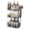 Aveniee Bathroom Counter Organizer Countertop, 3 Tier Makeup Perfume Storage with Hair Dryer Rack and Toothbrush Holder, Cosmetic Tray for Vanity - Clear