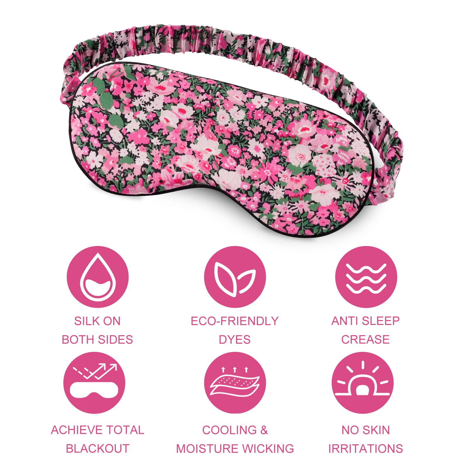 OLESILK 100% Natural Mulberry Silk Sleep Eye Mask Block Out Light, Fashion Printed Eye Mask Blindfold for Women Men Full Night Sleeping, Chic Eye Cover Eyeshade, Pattern 3