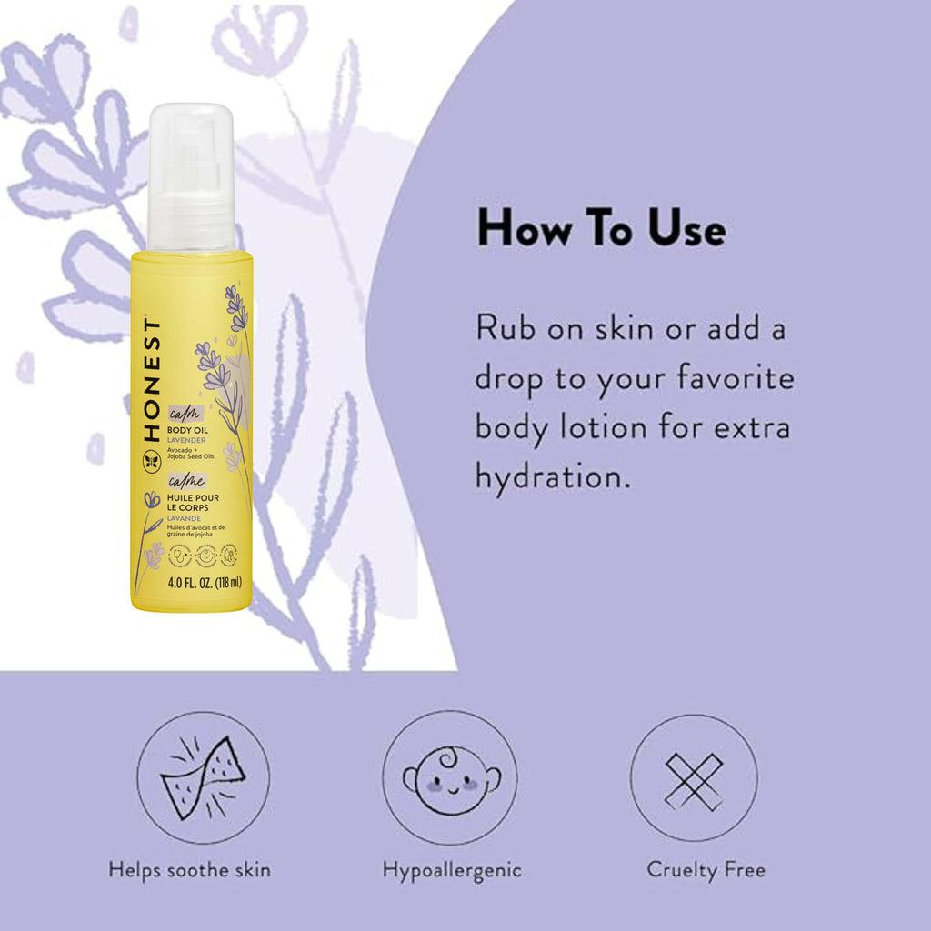 The Honest Company Body Oil, Hypoallergenic, Lavender Infused, 4.0 fl oz