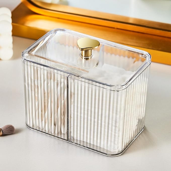 OIWTLIFE Cotton Swab Holder Cotton Pad Holder with 3 Compartments Clear Bathroom Vanity Storage Organizer