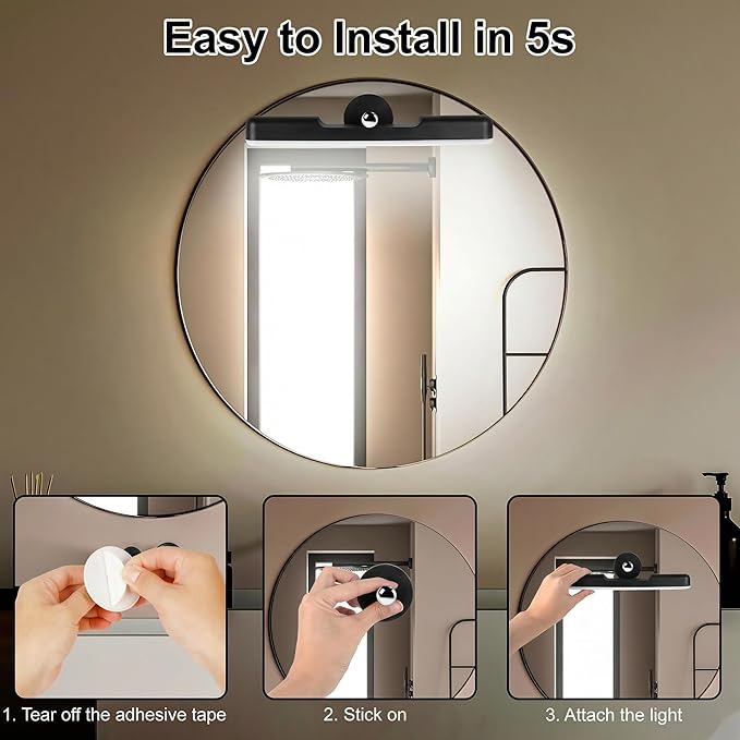 Benreom Wireless Vanity Light for Mirror, Rechargeable LED Bar, Black