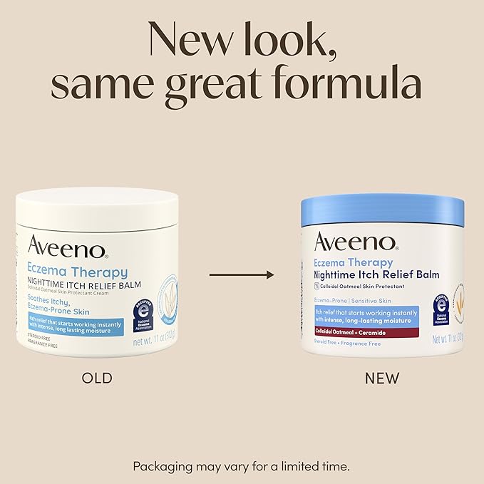 Aveeno Eczema Therapy Nighttime Itch Relief Balm, Colloidal Oatmeal Formula Instantly Soothes Itchy, Eczema-Prone Skin, Moisturizing Balm for Sensitive Skin, Steroid- & Fragrance-Free, 11 oz