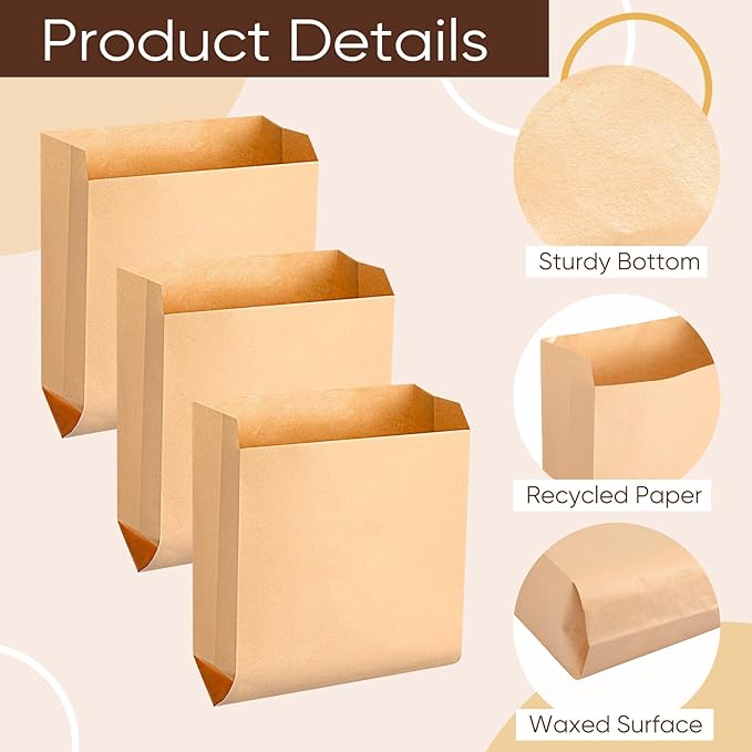 Waxed Kraft Feminine Hygiene Liner Bag, Business Restroom Bathroom Personal Dispensers 7.5 x 10" Waste Receptacle Paper Liners, Sanitary Napkin Disposal Bags, Kraft Bag (50 Pcs)