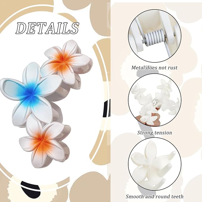 YONOY 6Pcs Flower Hair Clips for Women,Non-Slip Matte Flower Hair Clips for Women,Hawaiian Hair Flower Clip Large Plumeria Strong Hold Hair Claws Banana Cute Clip Beach Hair Accessories