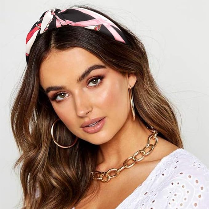 DRESHOW 8 Pack Boho Fashion Turban Headbands for Women Girls, Knotted Headbands, Ribbed Knitted Fabric, Printed Vintage Plastic Hair Bands, Hair Accessories