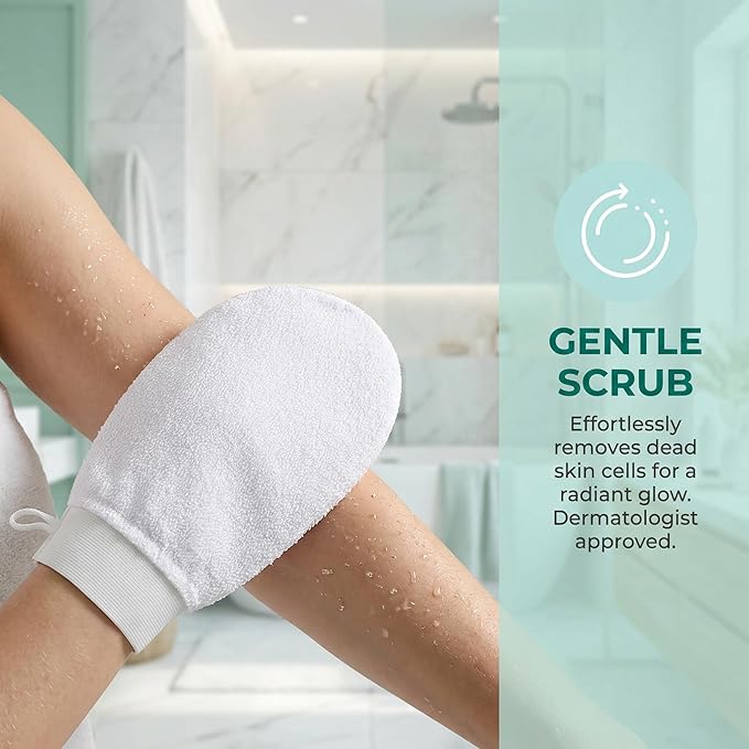 2-Pack Body Scrubber Glove - Traditional Exfoliating Mitt for Dead Skin Remover, Self Tan Prep & Keratosis Pilaris - Soft & Durable Viscose Material White