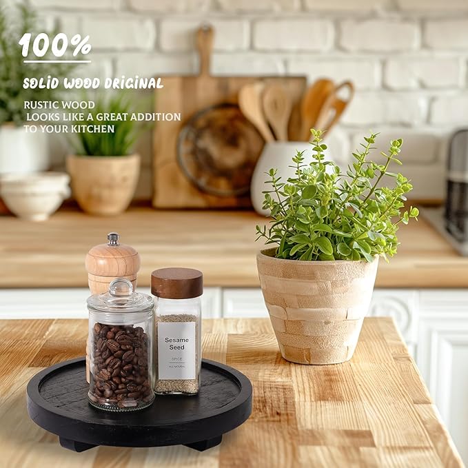 Round Decorative Tray Farmhouse Kitchen Decor Soap Dish, 8" Black
