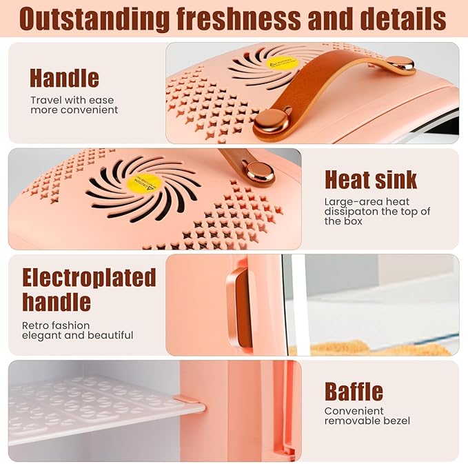 KFO Mini Skincare Fridge 6L – Beauty Fridge with Mirror & 3-Mode LED Light, Portable Cosmetic Cooler for Makeup Serums Creams, 43°F Cooling 20dB Quiet, Small Fridge for Bedroom Bathroom Office