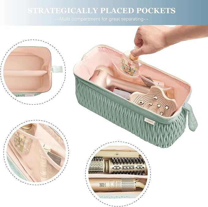 Leudes Dy son Travel Case for Shark Hair Dryer Airstraight Flex Style Hair Attachment Tool Organizer Accessories Air Wrap Flat Curling Iron Carrying Case (Sage Green)