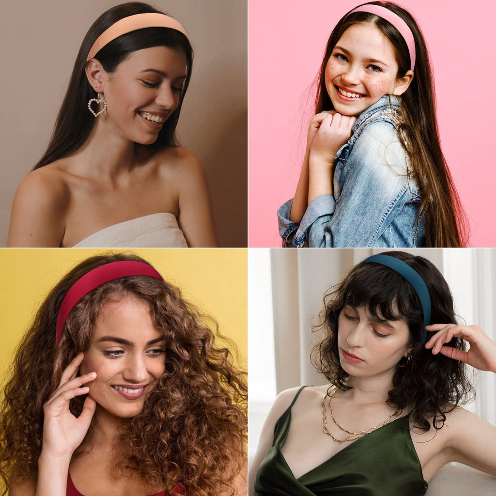 Wecoe Headbands for Women Girls, 10 Pcs 1 Inch Wide Satin Headbands