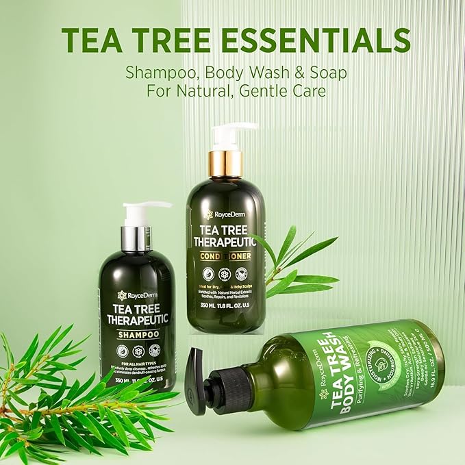 Roycederm Tea Tree Body Wash & Soap, Purifying and Refreshing Body Cleanser with Tea Tree Oil & Wormwood, Moisturizing Body Wash Helps Soothe Skin, Suitable for Men and Women, 16.9 Fl Oz