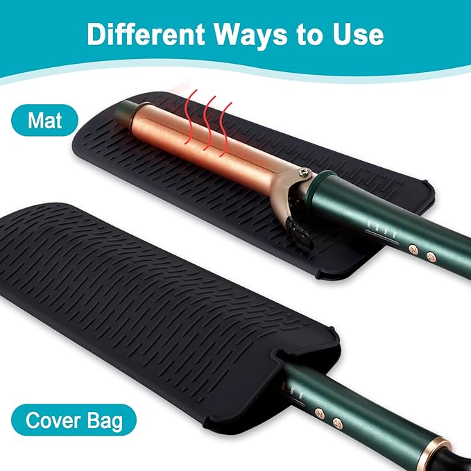 Shappy 2 Pcs Heat Resistant Hair Tools Bag Curling Iron Travel Case Cover Neoprene Flat Iron Holder Travel Case and Silicone Mat Pouch for Hot Hair Tools Storage Organizer(Classic Style)