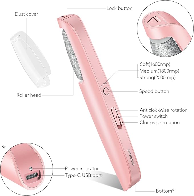 Electric Callus Remover for Feet, Professional Pedicure Kit Foot Scrubber for Dry, Dead, Cracked, Hard Skin, at Home Feet Spa Care Kit for Men & Women (Pink-A)