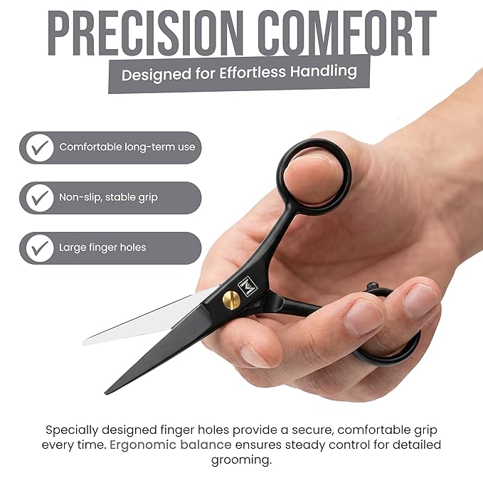 WAJEES Beard & Mustache Scissors –5" Stainless Steel Grooming Kit with Case