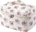 uekeboag Large Travel Quilted Makeup Bag for Women, Floral Cotton Cosmetic Bag, Coquette Aesthetic Floral Toiletry Organizer Bag(Corduroy Pink