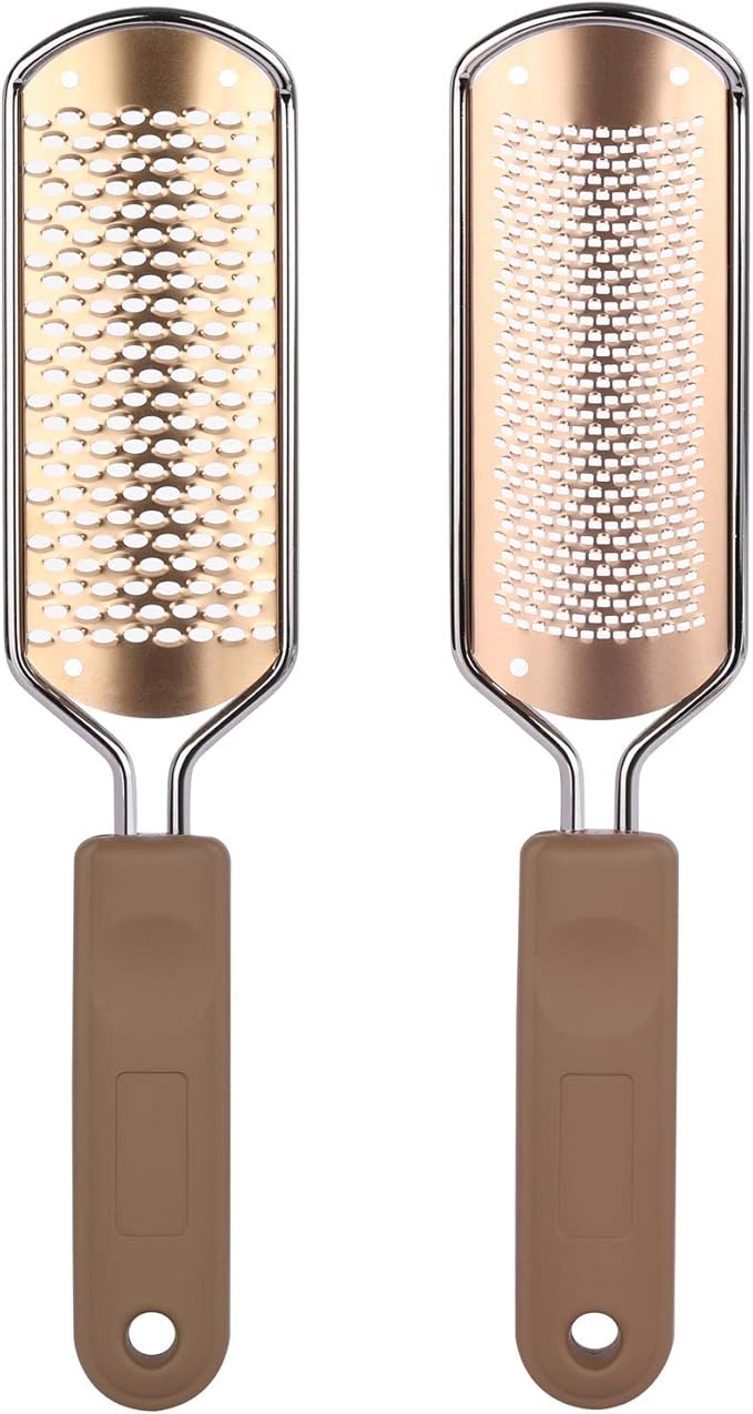 2 Pack Foot File & Rasp Callus Remover - Stainless Steel Coarse & Fine Scraper for Dry/Wet Feet, Professional Dead Skin Scrubber & Cracked Heel Care