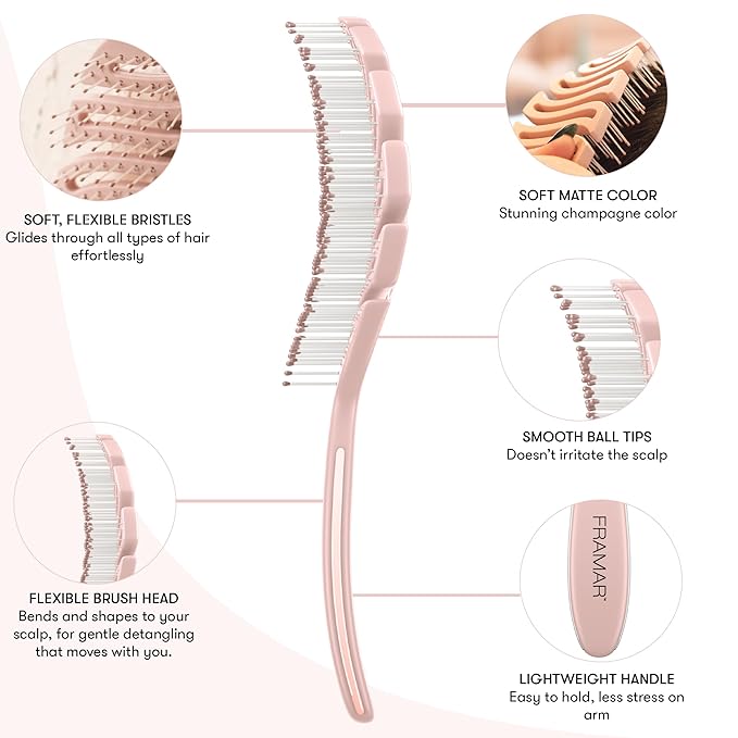 FRAMAR Vented Pink Hair Brush For Women – Flex Brush With Bendable Frame, Wet Hair Brush Detangler, Wet Hairbrush For Women, Vented Design For Faster Blow Drying and Less Breakage – Pain Free